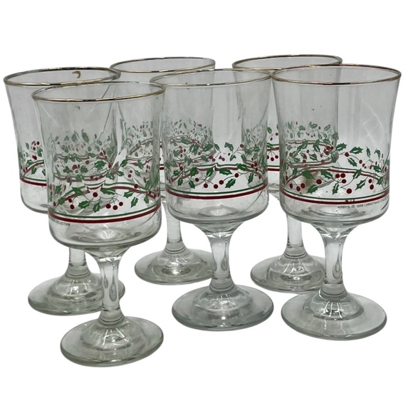 arbys Other - Vintage Arby’s Christmas Holiday Glass Goblets with Holly Design Gold Rim 1985